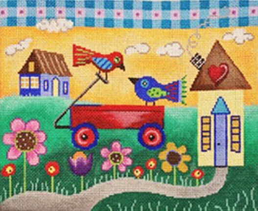 Patti Mann Needlepoint - Wagon Ride for 2 Birds - Needle Nook