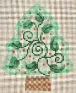 Patti Mann Needlepoint - Leaves and Berries on Green Tree Ornament