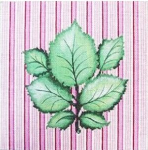 Patti Mann Needlepoint - Botanical, Leaf Cluster on Pink Stripes