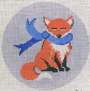 Patti Mann Needlepoint - Standing Fox with Blue Scarf Ornament