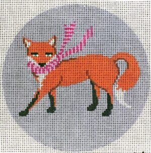 Patti Mann Needlepoint - Standing Fox with Pink Scarf Ornament