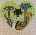 Patti Mann Needlepoint - Heart-shaped Cats Ornament