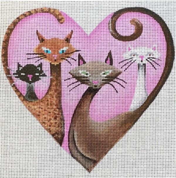 Patti Mann Needlepoint - Heart-shaped Cats