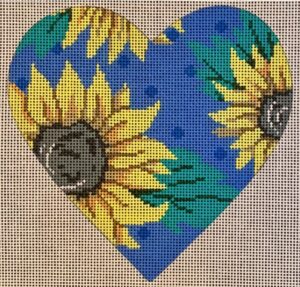 Patti Mann Needlepoint - Sunflower on Blue Heart Ornament