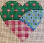 Patti Mann Needlepoint - Patchwork with Pink Gingham Heart Ornament