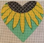 Patti Mann Needlepoint - Sunflower on Green Heart Ornament