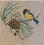 Patti Mann Needlepoint - Bird and Pinecone Heart Ornament