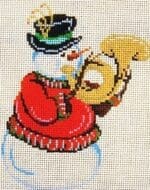 Patti Mann Needlepoint - Snowman Brass Horn Ornament
