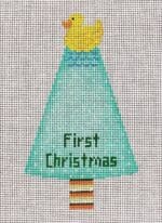 Patti Mann Needlepoint - Rubber Ducky on Green Tree Ornament