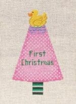 Patti Mann Needlepoint - Rubber Ducky on Pink Tree Ornament