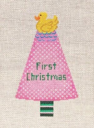 Patti Mann Needlepoint - Rubber Ducky on Pink Tree Ornament