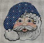 Patti Mann Needlepoint - Santa Face with Blue/White Pattern Hat