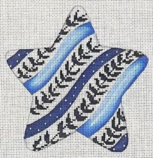 Patti Mann Needlepoint - Blue White Star Diagonal Ribbons Ornament