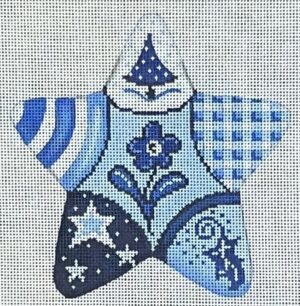 Patti Mann Needlepoint - Blue White Star Tree Holly Stars Flower