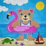 JP Needlepoint - Teddy Beach Bear and Flamingo