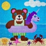 JP Needlepoint - Brown Beach Bear and Unicorn