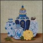 JP Needlepoint - Blue Pots & Yellow Peony