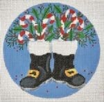Kate Dickerson Needlepoint - Santa's Boots with Candy Canes and Greenery