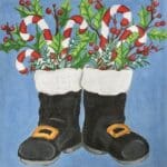 Kate Dickerson Needlepoint - Santa's Boots with Candy Canes and Greenery