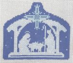 Stitch Style Needlepoint - Blue and White Nativity Stable