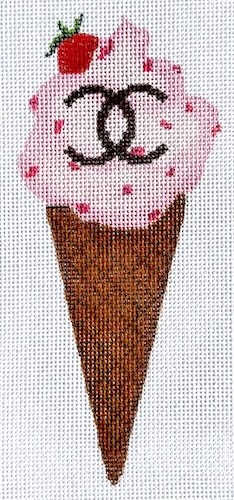 Kate Dickerson Needlepoint - Chanel Strawberry Ice Cream Cone