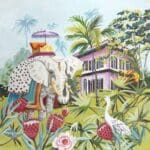 Colors of Praise - Elephant with Crane Tapestry