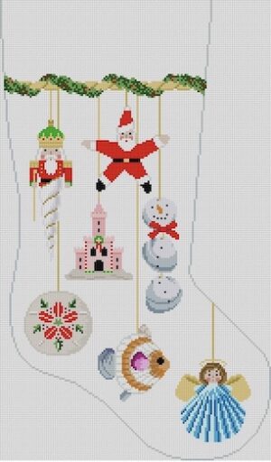 Susan Roberts Needlepoint - Seashore and Ornaments Stocking