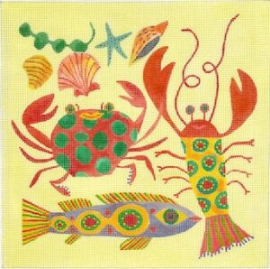 Kate Dickerson Needlepoint - Sea Life on Soft Yellow