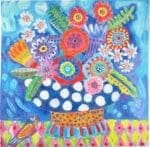 Kate Dickerson Needlepoint - Bright Flowers in Blue Polka Dot Vase