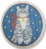 CBK Needlepoint Collections - Grey Cat with Red Ribbon